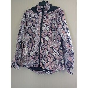 Louise Paris Animal Print Hooded Rain Jacket Full Zip Pockets